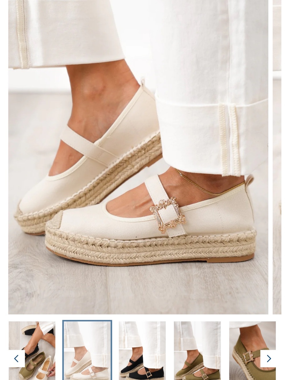 SODA Cream Canvas Espadrille Mary Jane with Decorative Buckle - Picture 14 of 16